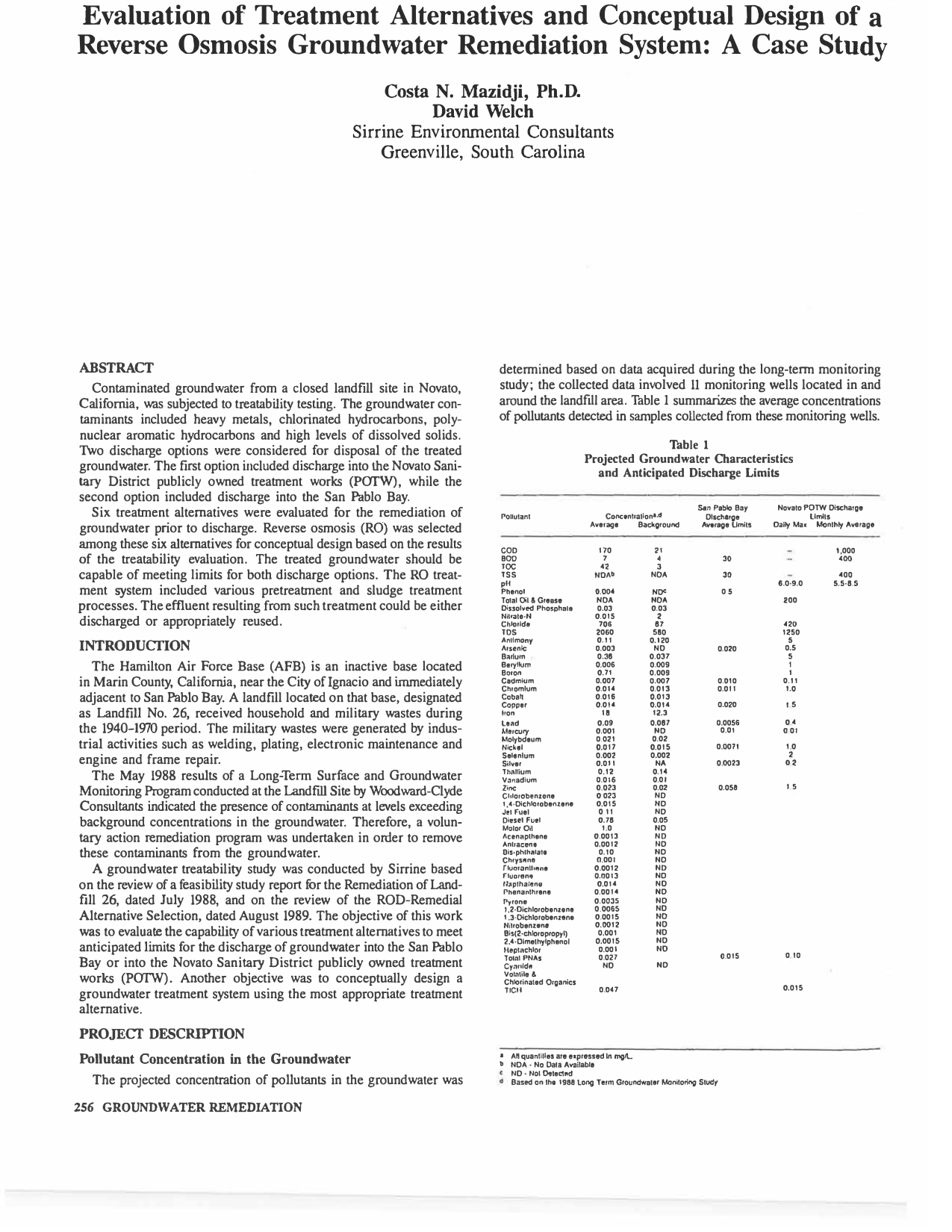 Evaluation of Treatment Alternatives
